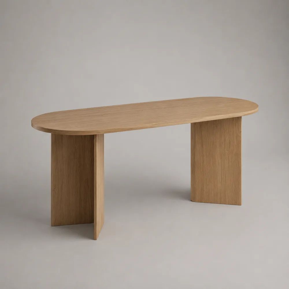 Tavolo da pranzo ovale in legno impiallacciato rovere naturale, 160 × 80 × 75 cm