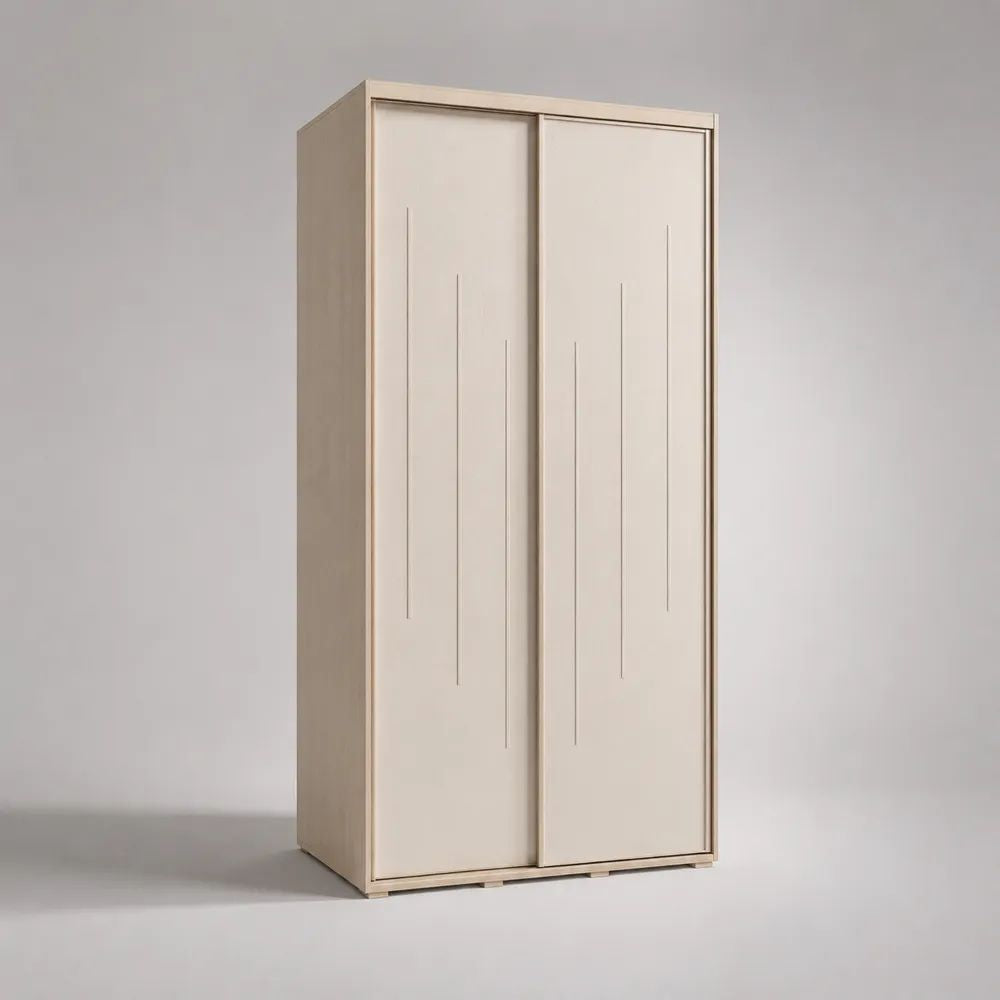 Armadio guardaroba beige a 2 ante scorrevoli in MDF e pannello truciolare, 120 × 60 × 200 cm