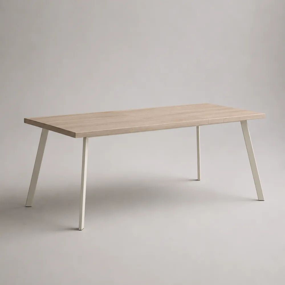 Tavolo da pranzo allungabile rettangolare in MDF impiallacciato rovere e acciaio bianco, 160-200 × 90 × 75 cm