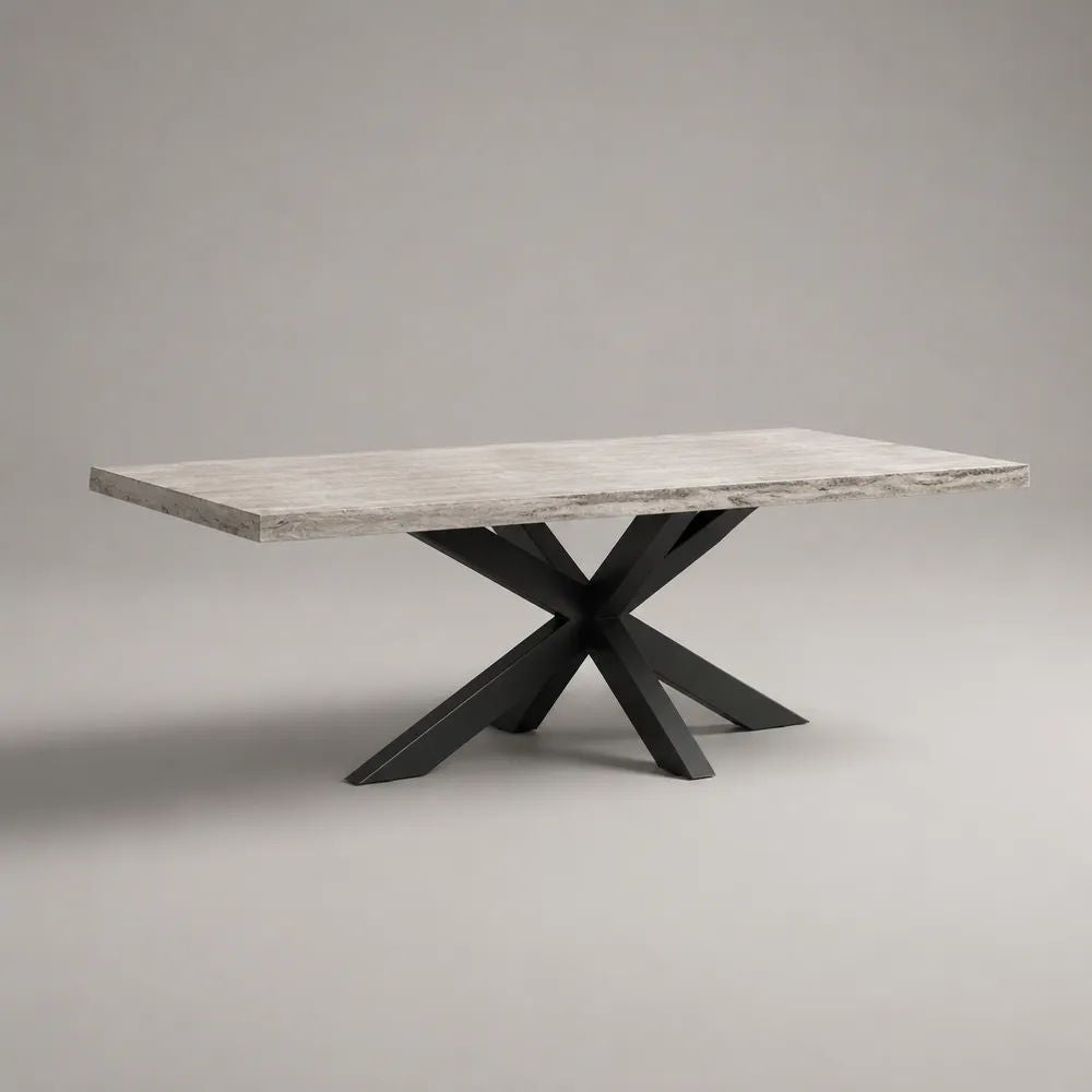 Tavolo da pranzo rettangolare 180 x 90 x 76 cm con piano effetto cemento grigio in MDF e base in acciaio nero