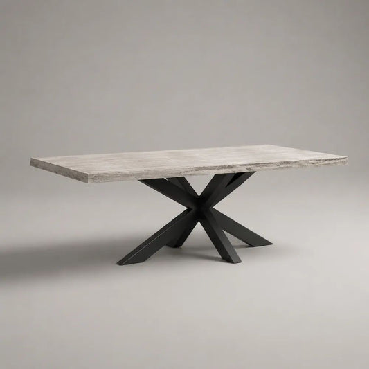 Tavolo da pranzo rettangolare 180 x 90 x 76 cm con piano effetto cemento grigio in MDF e base in acciaio nero