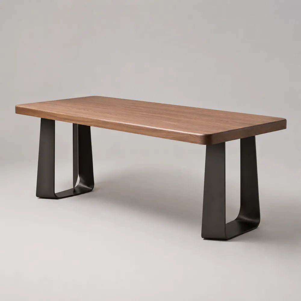Tavolo da pranzo rettangolare in MDF e metallo, marrone noce e nero, 160 x 80 x 75 cm