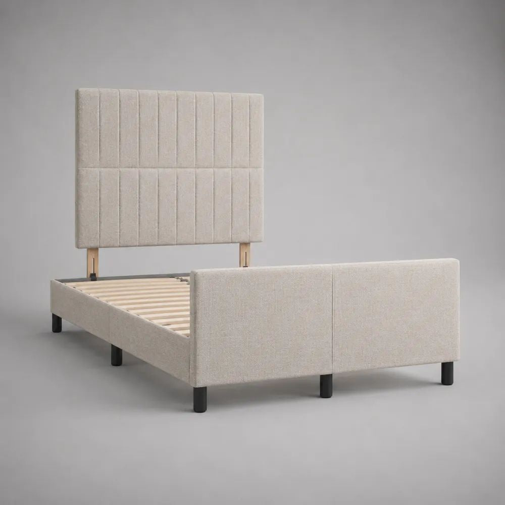 Letto matrimoniale imbottito in tessuto beige e nero 170 x 210 x 120 cm, per materasso 160 x 190 cm
