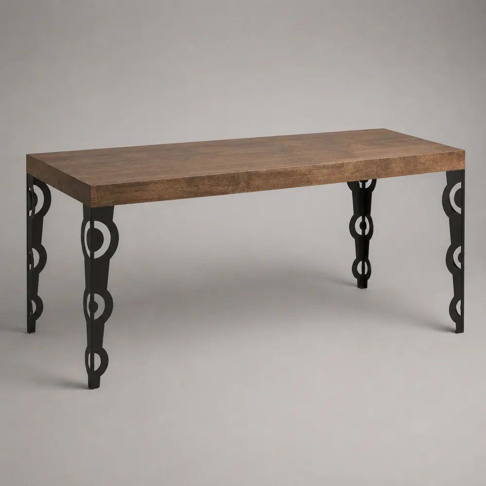 Tavolo da pranzo rettangolare in legno massello di mango e acciaio, marrone e nero, 160 x 80 x 76 cm