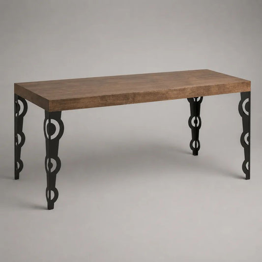Tavolo da pranzo rettangolare in legno massello di mango e acciaio, marrone e nero, 160 x 80 x 76 cm