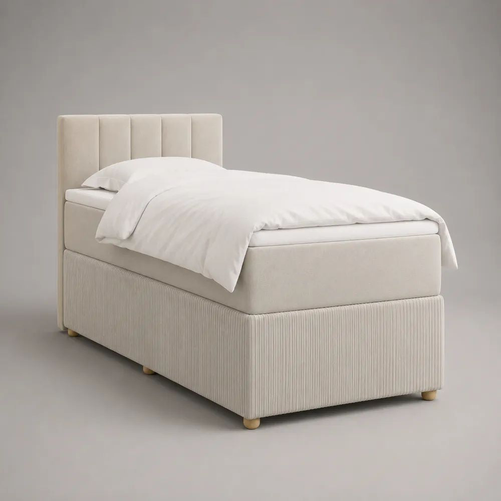 Set letto singolo imbottito beige con materasso 90 x 200 cm in poliestere, 98 x 213 x 110 cm