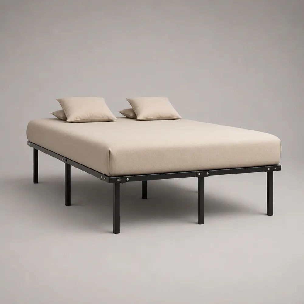 Struttura letto matrimoniale in acciaio nero per materasso 160 x 200 cm, dimensioni 204 x 164 x 35 cm