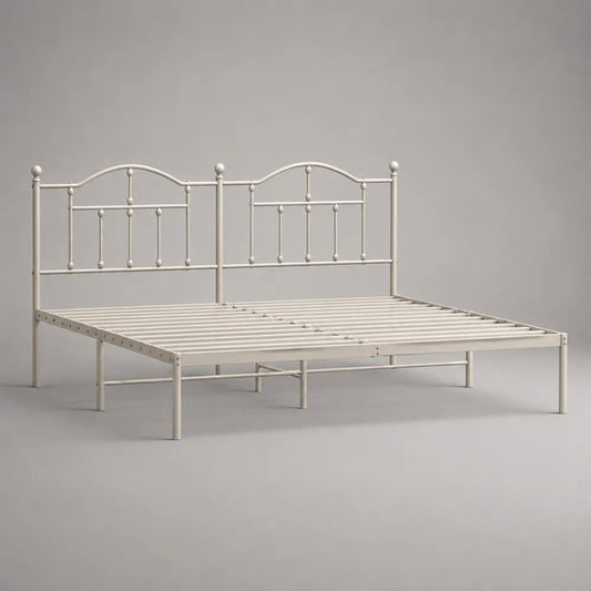 Struttura letto matrimoniale in acciaio bianco con rete a doghe integrata e testiera, 180 x 200 cm