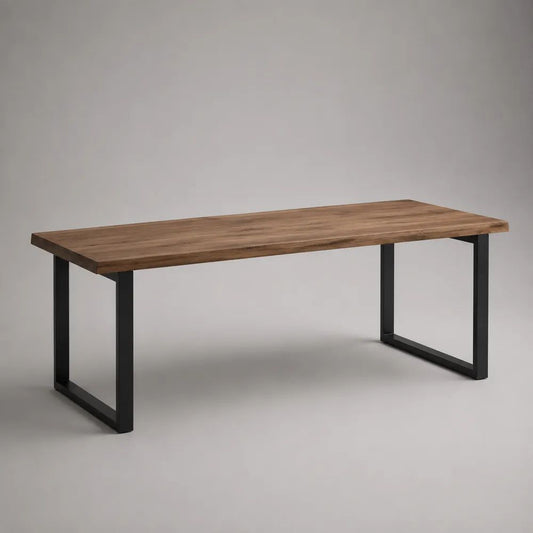 Tavolo da pranzo rettangolare in legno massello di acacia e acciaio nero, 180 x 90 x 76 cm, marrone
