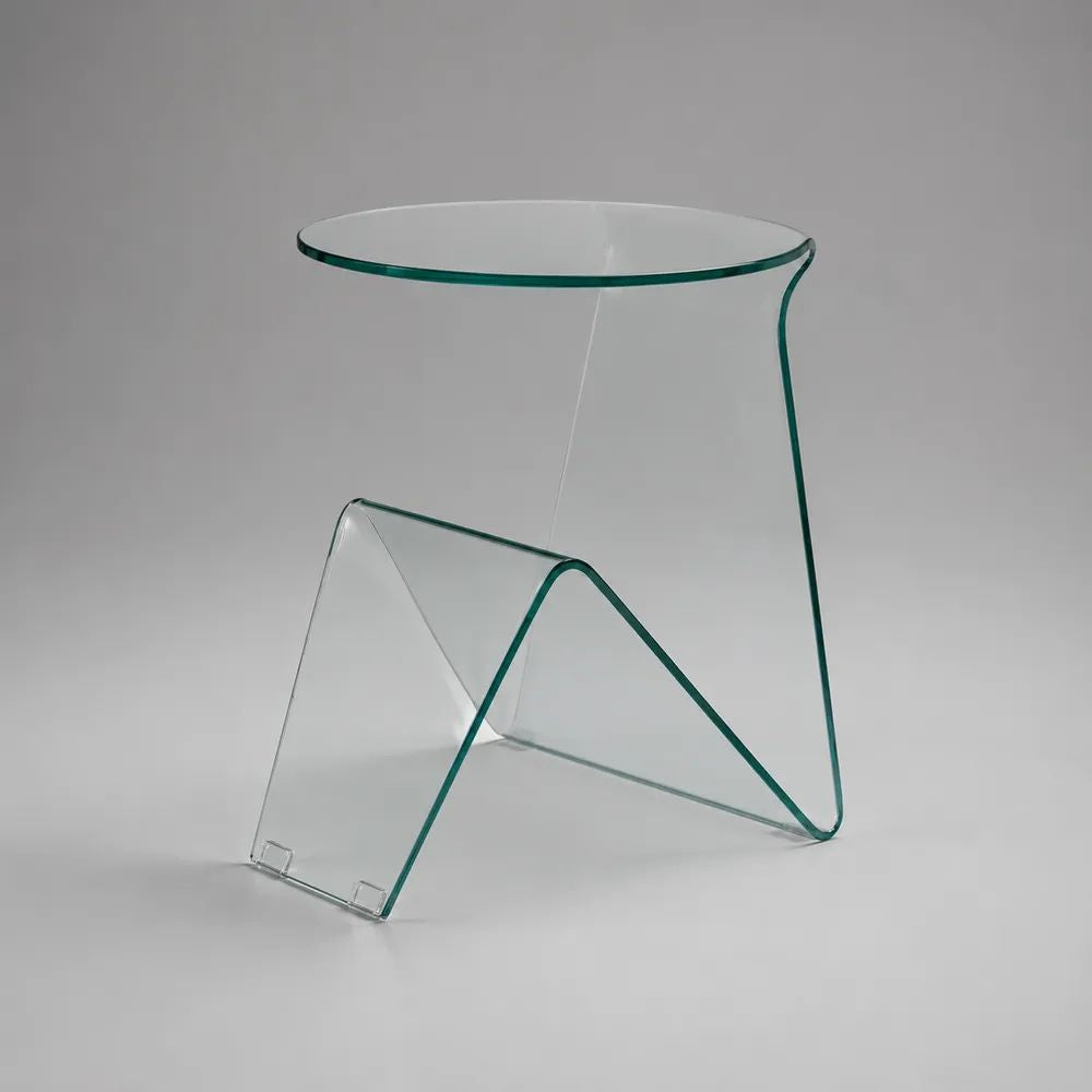 Tavolino laterale in vetro trasparente con portariviste integrato e piano rotondo, 50 x 45 x 55 cm