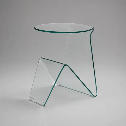 Tavolino laterale in vetro trasparente con portariviste integrato e piano rotondo, 50 x 45 x 55 cm