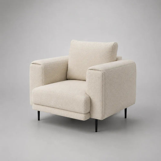 Poltrona imbottita a 1 posto in bouclé di poliestere crema con gambe nere, 97 x 90 x 85 cm