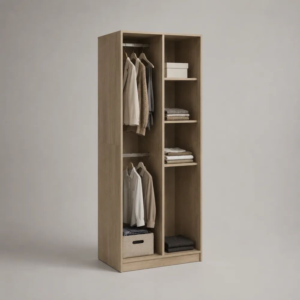 Armadio guardaroba aperto in truciolare melaminico con 2 aste e 3 ripiani, rovere naturale, 80 x 50 x 200 cm