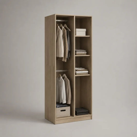 Armadio guardaroba aperto in truciolare melaminico con 2 aste e 3 ripiani, rovere naturale, 80 x 50 x 200 cm