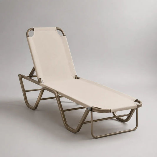 Lettino prendisole pieghevole e reclinabile in acciaio e tessuto, beige e tortora, 190 x 58 x 30 cm