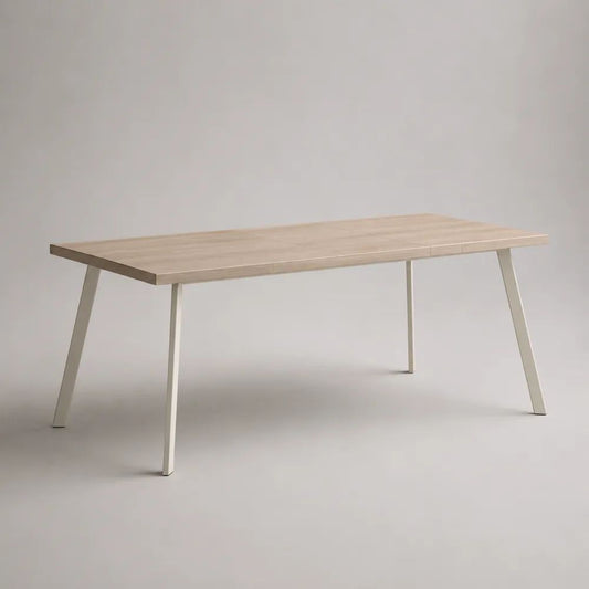 Tavolo da pranzo allungabile rettangolare in MDF impiallacciato rovere e acciaio bianco, 160-200 × 90 × 75 cm